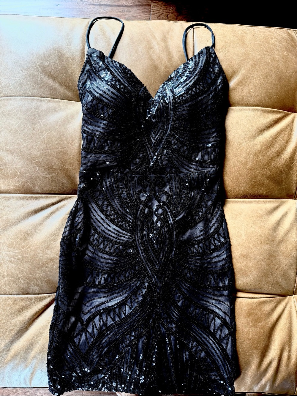 B. Darlin Black Beaded Sequin Open Back Bodycon Mini Dress Size